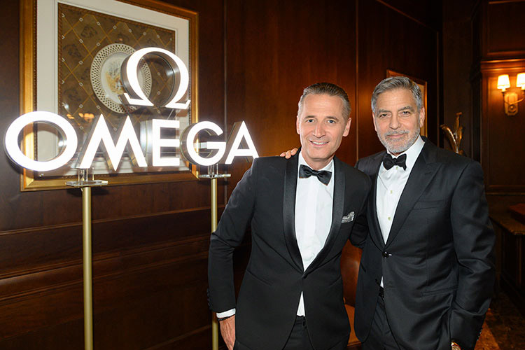 President of OMEGA Raynald Aeschlimann and George Clooney