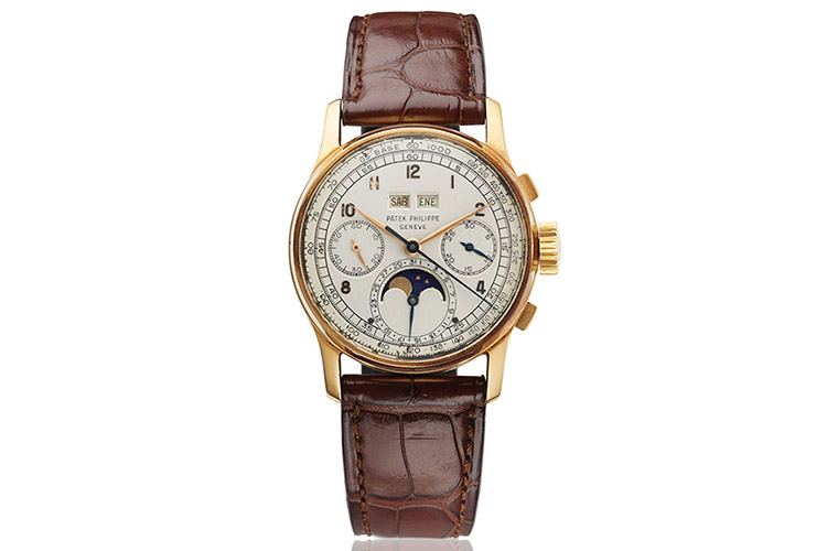 PATEK PHILIPPE. AN EXTREMELY RARE AND IMPORTANT 18K PINK GOLD PERPETUAL CALENDAR CHRONOGRAPH WRISTWATCH WITH MOON PHASES AND TACHYMETER DIAL SIGNED PATEK PHILIPPE, GENEVE, RETAILED BY SERPICO Y LAINO, CARACAS, REF. 1518