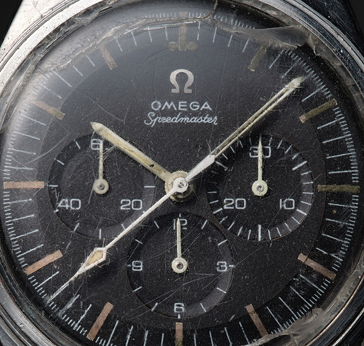 Watch face of the OMEGA Speedmaster worn by Gene Cernan (ref 105.003), Apollo 17 mission
